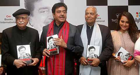 BJP senior leader L.K. Adwani, Yashwant sinha, Shatrughan Sinha and actress Sonakshi Sinha at the book launch event. | EPS