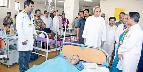 Chief Minister Naveen Patnaik visiting AIIMS Hospital to enquire about treatment of evacuated patients from SUM Hospital | Express photo