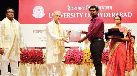 Sunkanna receiving degree from pro-Vice Chancellor at UoH | R SATISH BABU