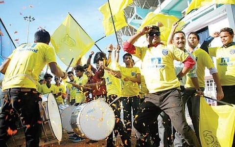 Fans of Kerala Blasters infront of Kaloor  International Stadium on Tuesday  K Shijith
