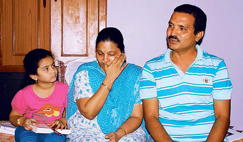 Ramya’s sister, mother Pammi Radhika and father Pammi Venkataraman grieving after they lost their family members in an accident in Banjara Hills in Hyderabad on July 1  | sathya keerthi