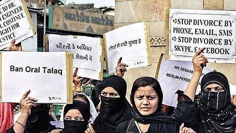 A demonstration organised by a women's organisation against triple talaq