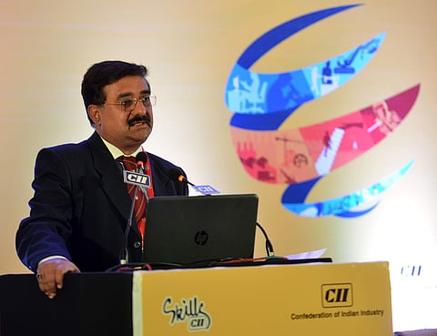 Principal secretary of department of planning BP Acharya speaking at the 7th CII global summit on  skill development in Hyderabad on Thursday | R satish babu