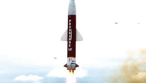 A variant of Prithvi-II missile being test fired from the ITR off the Odisha coast.