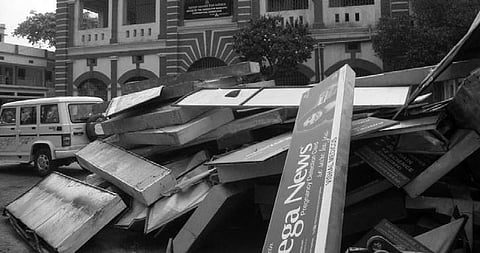 Hoardings dumped outside SMC office in Sambalpur | Express