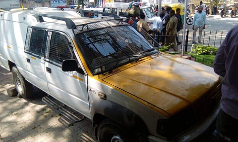The recovered cash vehicle in at Upparpet Police  Station (ENS)