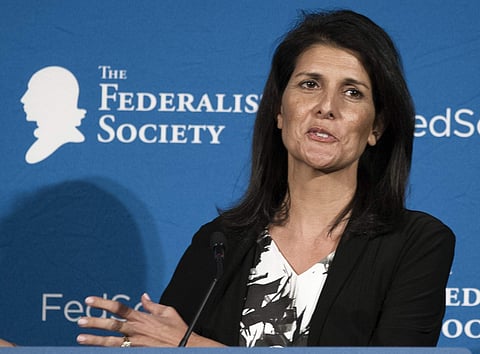 In this photo taken Nov. 18, 2016, South Carolina Governor Nikki Haley speaks in Washington. | AP