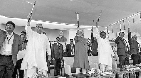 Vice-President, Hamid Ansari and Chief Minister Naveen Patnaik at the opening ceremony of the Biju Patnaik Rural Hockey Championship in Rourkela on Saturday I Express