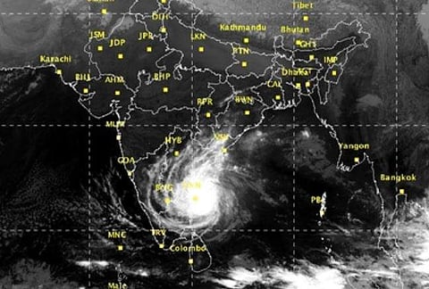 The satellite image shows Cyclone Vardah nearing the Chennai coastline | IMD