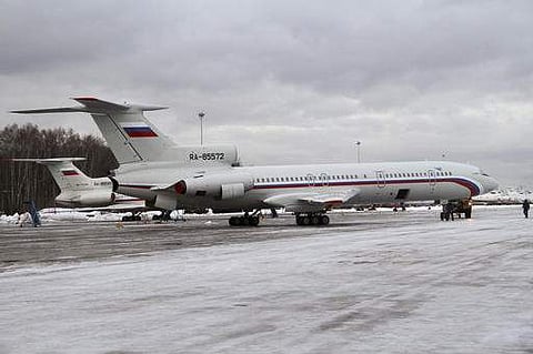 This photo taken on January 15, 2015 shows the Tu-154 plane with registration number RA-85572, foreground, at Chkalovsky military airport near Moscow. (Photo | AP)