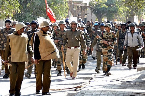In this file photo Heavy security deployment on account of the ongoing Jat protests in Rohtak. |PTI