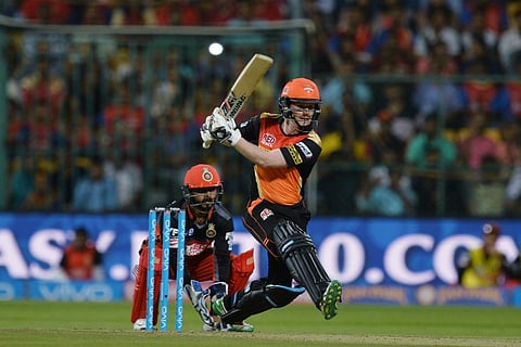 Sunrisers Hyderabad batsman Eoin Morgan plays a shot during the 2016 Indian Premier League (IPL) Twenty20 cricket match. | AFP