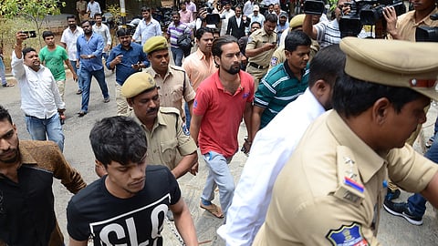 Snake gang coming to appear for final Judgment at Ranga Reddy District Court at LB Nagar in Hyderabad on Tuesday.Express Photo.