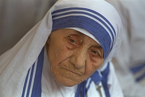 FILE - In this Aug. 25, 1993, file photo Mother Teresa, head of Missionaries of Charity, is photographed, in New Delhi, India. A collection of previously unreleased writings by Mother Teresa is coming out in August 2016, weeks before the late Nobel Peace 