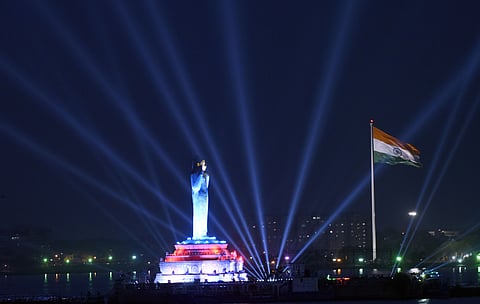 A look at the largest tricolour hoisted on Telangana formation day