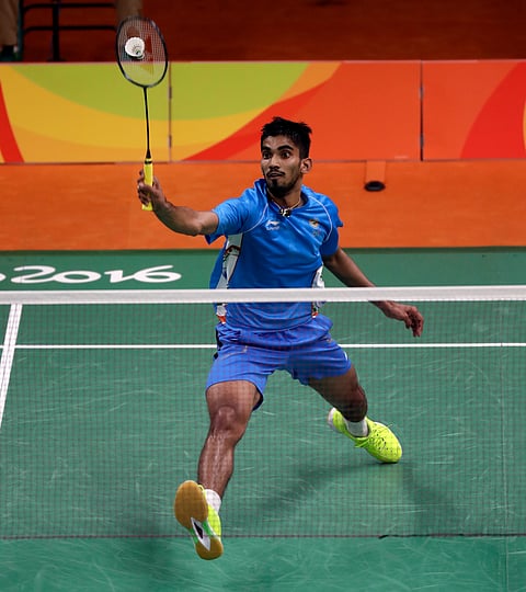 India's Srikanth Kidambi returns a shot to Mexico's Lino Munoz during a men's badminton match at the 2016 Summer Olympics in Rio de Janeiro, Brazil. | AP
