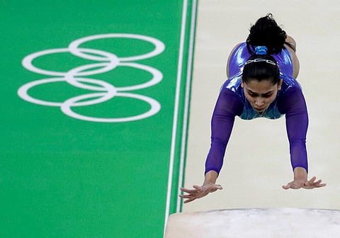 India's Dipa Karmakar performs on the vault during the artistic gymnastics women's apparatus final at the 2016 Summer Olympics in Rio de Janeiro Brazil Sunday Aug. 14 2016. | AP