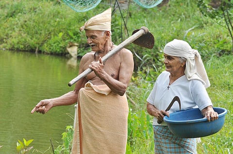 Kalappurackal Pappachan and his wife Thressyamma at their farm in the high ranges of Idukki. (EPS)