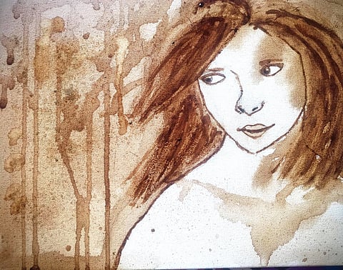 She creates art with coffee powder and it feels good too