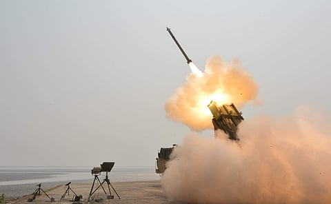 Guided Pinaka Mark-II being test fired from ITR off Odisha coast on Thursday | EPS