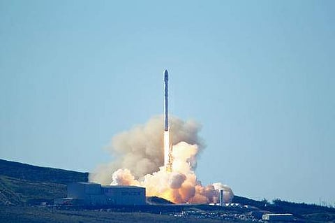 Space-X's Falcon 9 rocket with 10 satellites launches at Vandenberg Air Force Base, Calif. on Saturday, Jan. 14, 2017. (AP)
