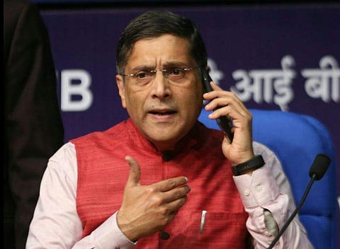 Arvind Subramanian, Chief Economic Adviser during a press conference in New Delhi on Tuesday. (EPS | Shekhar Yadav)