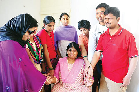 Madhu Singhal, founder of Mitra Jyothi, with trainees of Independent Living Skills programme | Nagesh Polali