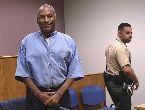 Former NFL football star O.J. Simpson enters for his parole hearing at the Lovelock Correctional Center in Lovelock, Nev., on Thursday, July 20, 2017. (File | AP)