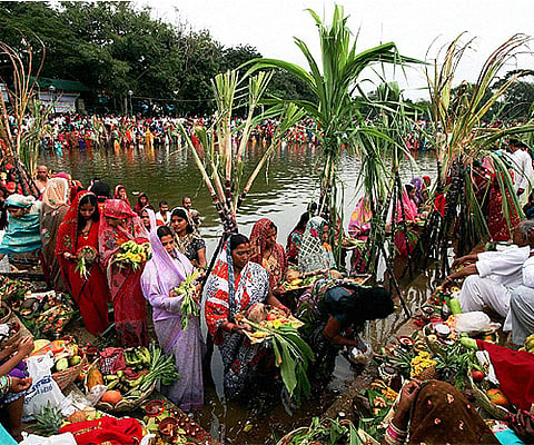 Married women observe fast during the Chhath  festival. PTI