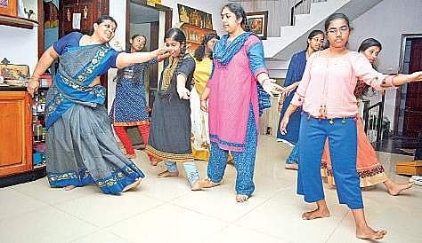 Hemamalini teaching special children to dance   Manu R Mavelil