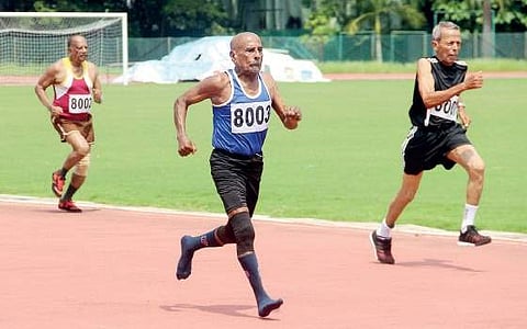 Senior men’s 100 metre-race in the All Kerala Senior Athletics Meet at Maharaja’s College  Stadium in Kochi on Sunday  Melton Antony