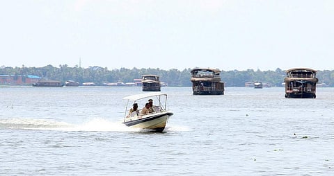 Police patrolling the Vembanad Lake