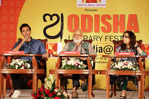 Durjoy Dutta, Pushpesh Pant and Milan Vohra at the session on ‘Romance in New India’ at the Odisha Literary Festival 2017  in Bhubaneswar on Sunday | Express