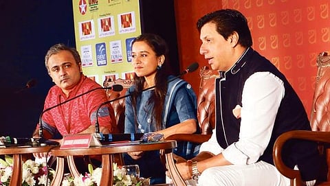 Jai Arjun Singh, Tillotama Shome and Madhur Bhandarkar speaking at the session on  'Changing face of Indian Cinema' | Express