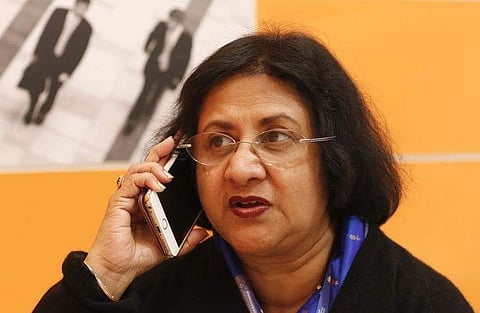 State Bank of India (SBI) chairwoman Arundhati Bhattacharya speaks during an interview at the St. Petersburg International Economic Forum, Russia, June 2. (File Photo | Reuters)