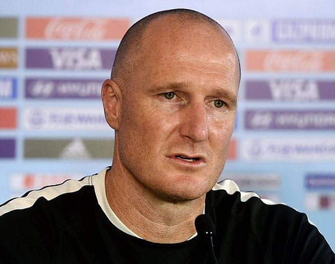 New Zealand's U-17 football team coach Daniel Hay during a press conference in Mumbai on Thursday. | PTI