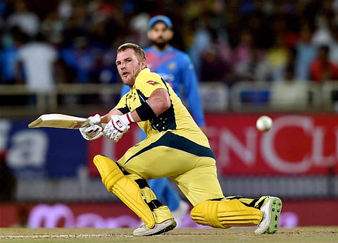 Australian batsman Aaron Finch plays a shot during the 1st T20 cricket match between India and Australia in Ranchi on Saturday.|PTI