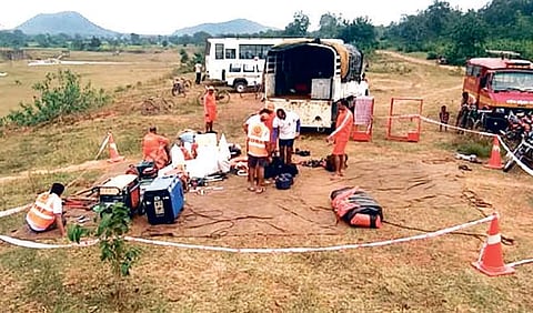 Security personnel investigating at the spot where parachutes  were found on Sunday | Express