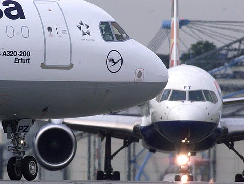 Representational image. Aircraft on the taxiway in 2000 at the international airport in Duesseldorf, Germany. At left is an Airbus A320-200 of Lufthansa, and at right is a Boeing 757 of Deutsche BA. (Photo | Associated Press)