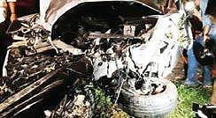 The luxury car got completely damaged in the crash. The incident happened  in front of Manmohan Bungalow on Thursday night