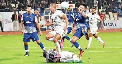 Bottom-placed Mumbai, who will miss services of injured Leo Costa, were unable to score against Bengaluru, who thrashed them 2-0. (EPS | Jithendra M)