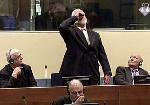 Former military commander Praljak drinking liquid International Criminal Tribunal. | AFP