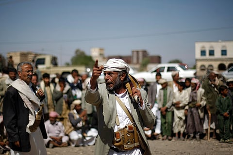 Yemeni rebel supporters gathered in Sanaa.  | AP Photo/Hani Mohammed