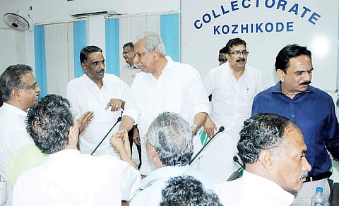 Industries Minister A C Moideen at the all-party meeting at the collectorate in  Kozhikode on Monday | A Sanesh