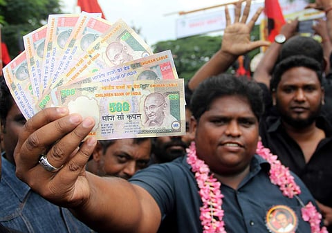 On 7th November, 18 political parties, including Congress, have decided to hold protests in every state against the NDA government's decision on note ban on 8th November, saying it had 'caused hardship to the people.' IN PIC: Coimbatore, Tamil Nadu, DMK c