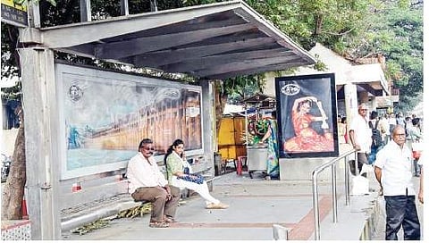 A modern bus stop built under steel furniture project by VMC in collaboration with Messers Susank at Benz Circle in Vijayawada | Express