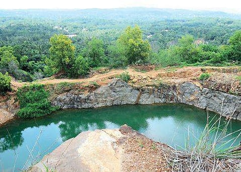 The illegal quarries at Mookunnimala. The vibrations from the explosions are posing grave threat to the Air Force station located on the hill   B P Deepu