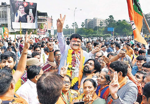 BJP candidate from Surat Pravin Ghoghari after his victory on Monday | PTI
