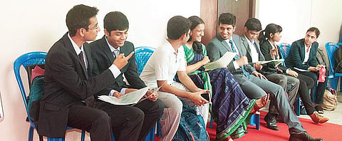 Students waiting for their turn at the campus placements at IIT-Madras in the city