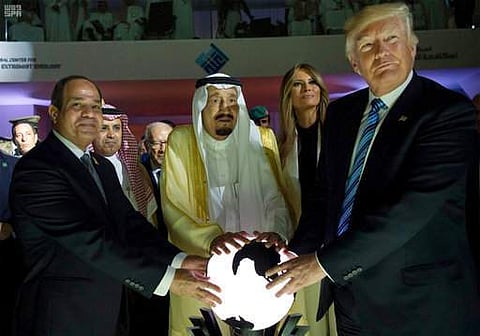 Egyptian President Abdel Fattah al-Sissi, Saudi King Salman, U.S. First Lady Melania Trump and President Donald Trump, visit a new Global Center for Combating Extremist Ideology. | AP